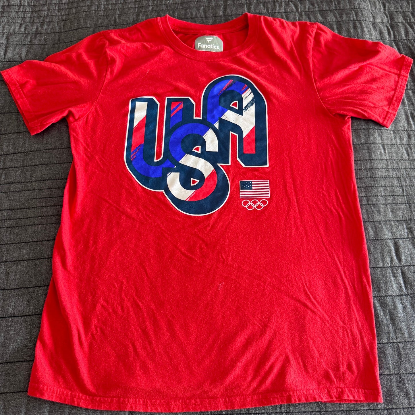 Fanatics Olympic Team USA American Flag, Rings Red T-Shirt Men's Medium