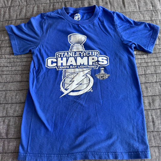 NHL Tampa Bay Lightning 2021 Stanley Cup Champs Blue Youth 97 Shirt Youth Small