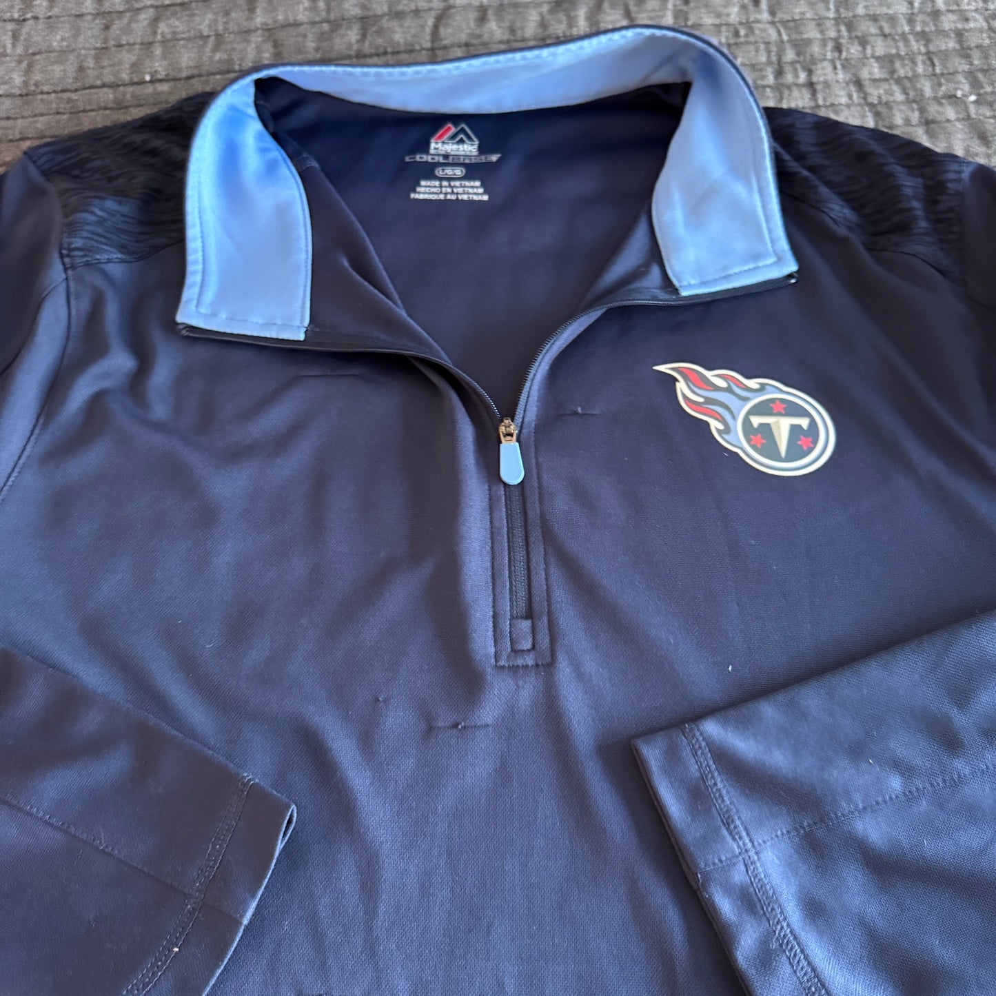 Majestic Cool Base NFL Tennessee Titans Blue Logo 1/4 Zip Pullover Jacket Mens L