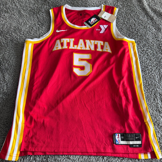 NWT Authentic Nike Dejounte Murray NBA Atlanta Hawks Red Swingman Jersey Size 52
