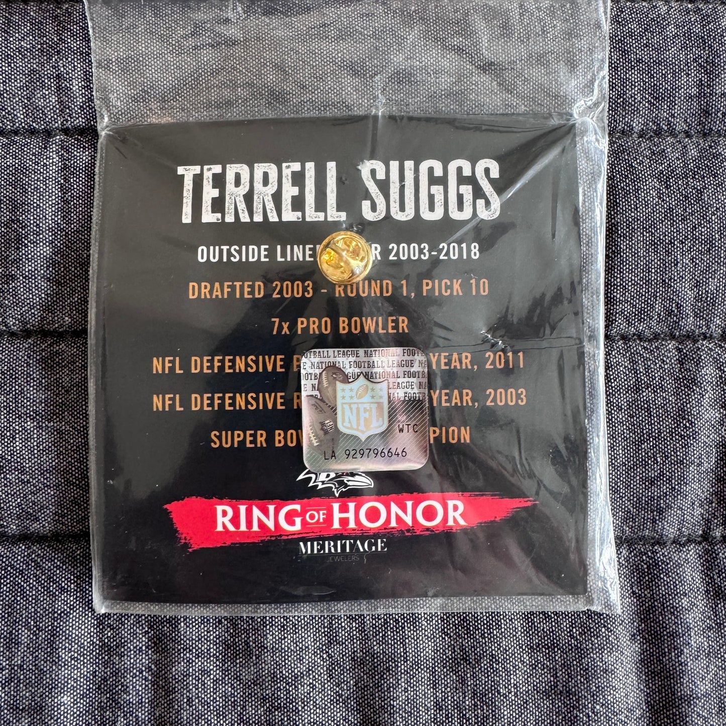 (4) NFL Baltimore Ravens Hall of Fame Memorabilia- Coin, Pins - Reed Suggs Yanda