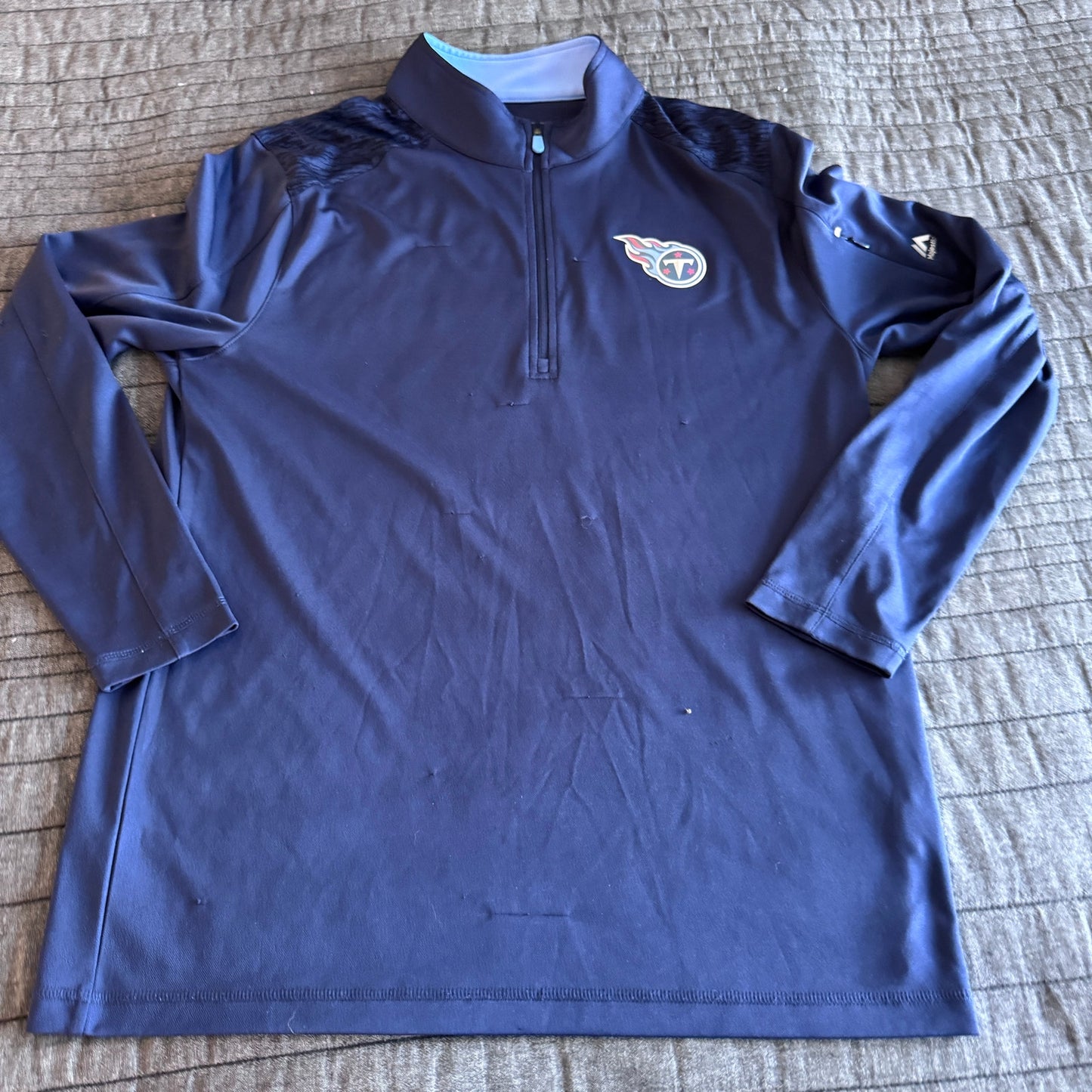Majestic Cool Base NFL Tennessee Titans Blue Logo 1/4 Zip Pullover Jacket Mens L