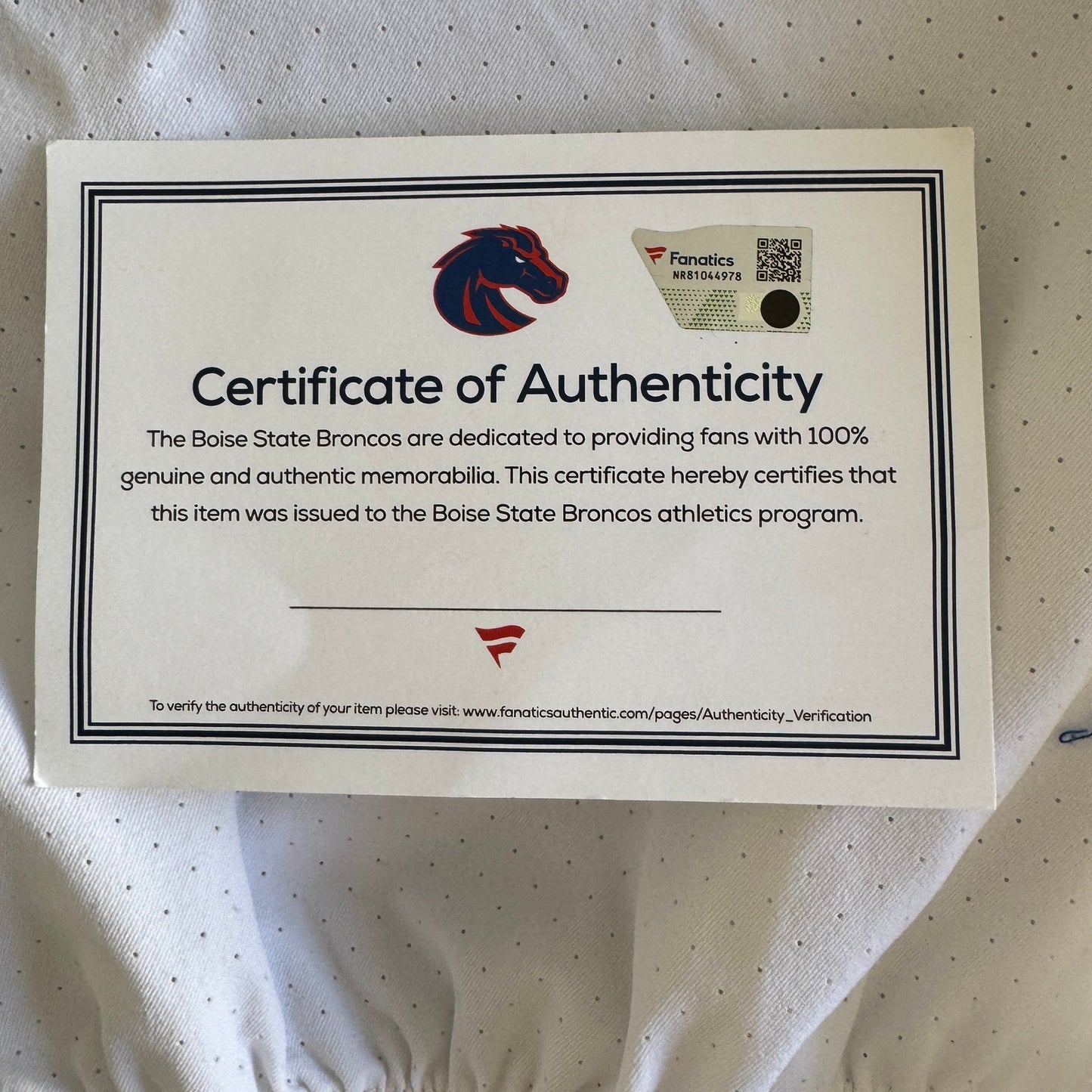 Nike Game Used Boise State Broncos NCAA Football #31 White Jersey 40 MWC w/COA