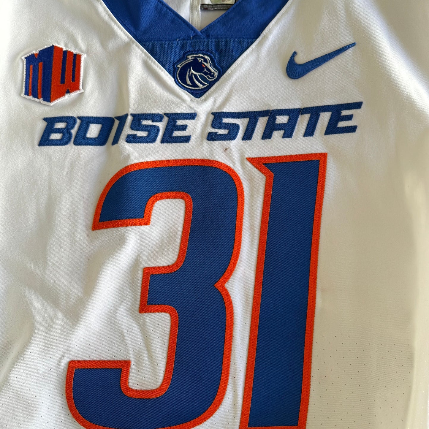 Nike Game Used Boise State Broncos NCAA Football #31 White Jersey 40 MWC w/COA