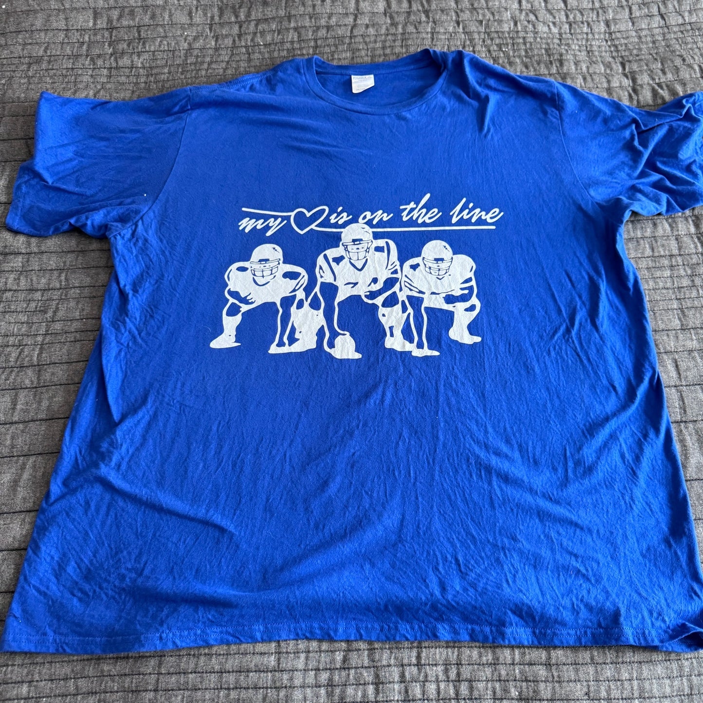 Port & Company Blue Men's T-Shirt "My Heart is on the Line" Football Men's 3XL
