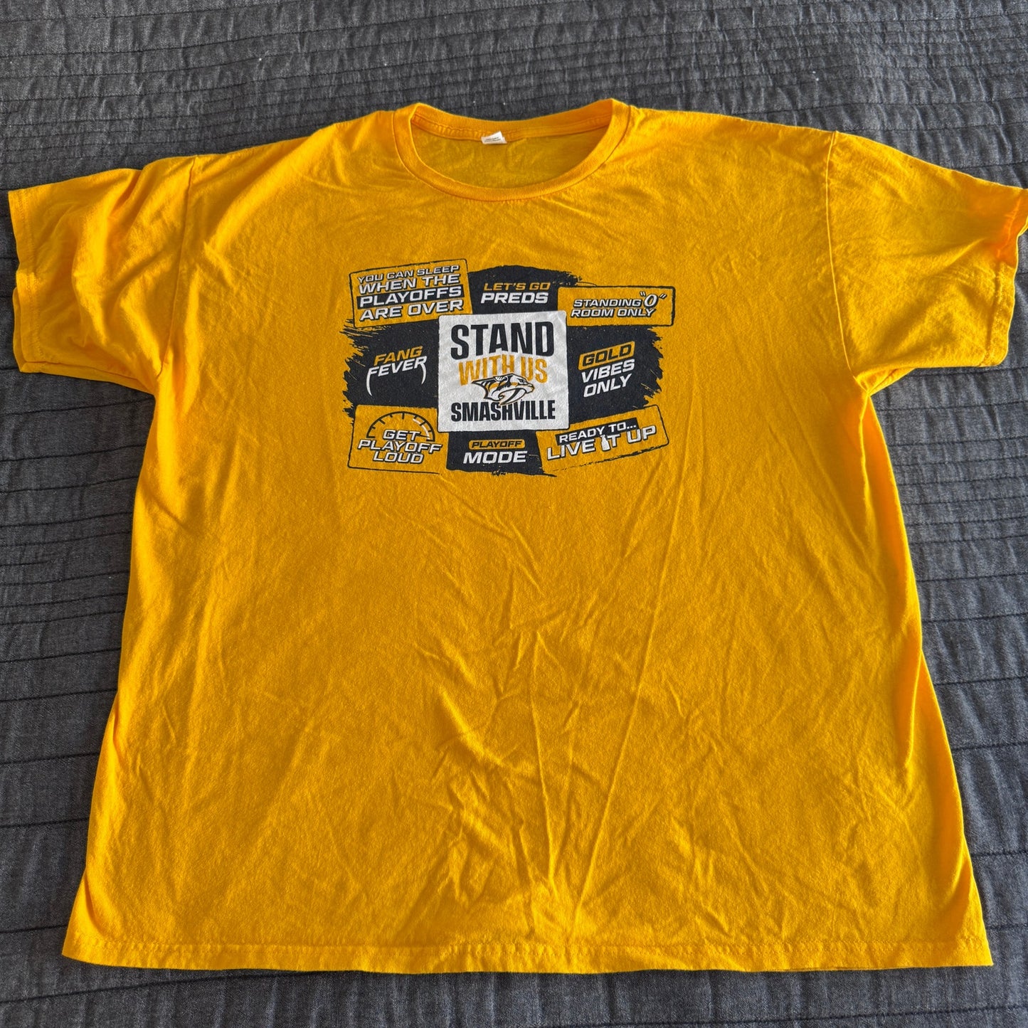 NWOT NHL Nashville Predators Gold Stand with Us Smashville SGA T Shirt Mens XL