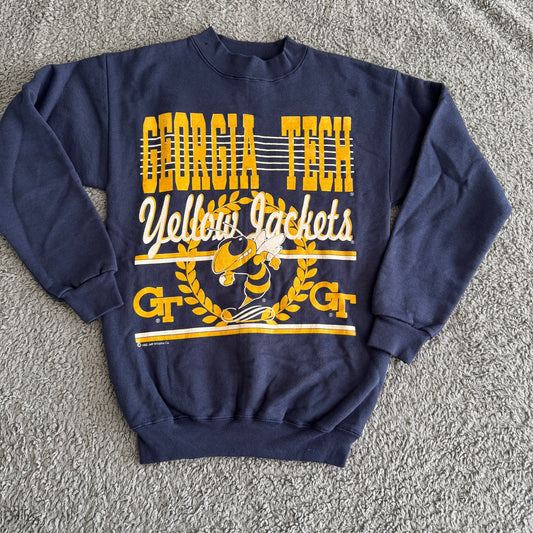 Vintage 1992 Logo Motion Georgia Tech Yellow Jackets Youth L Navy Sweatshirt