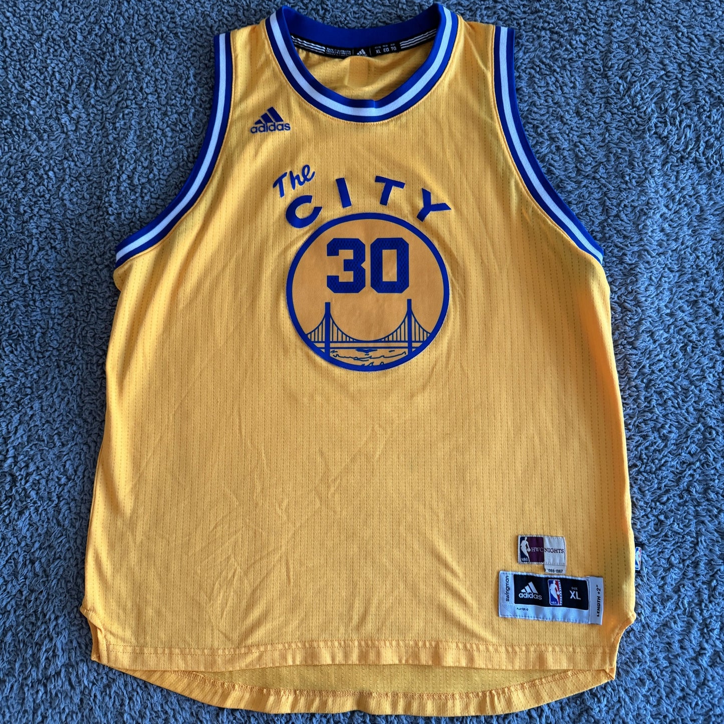 Adidas Steph Curry NBA Golden State Warriors Yellow HWC Nights Jersey Boys XL