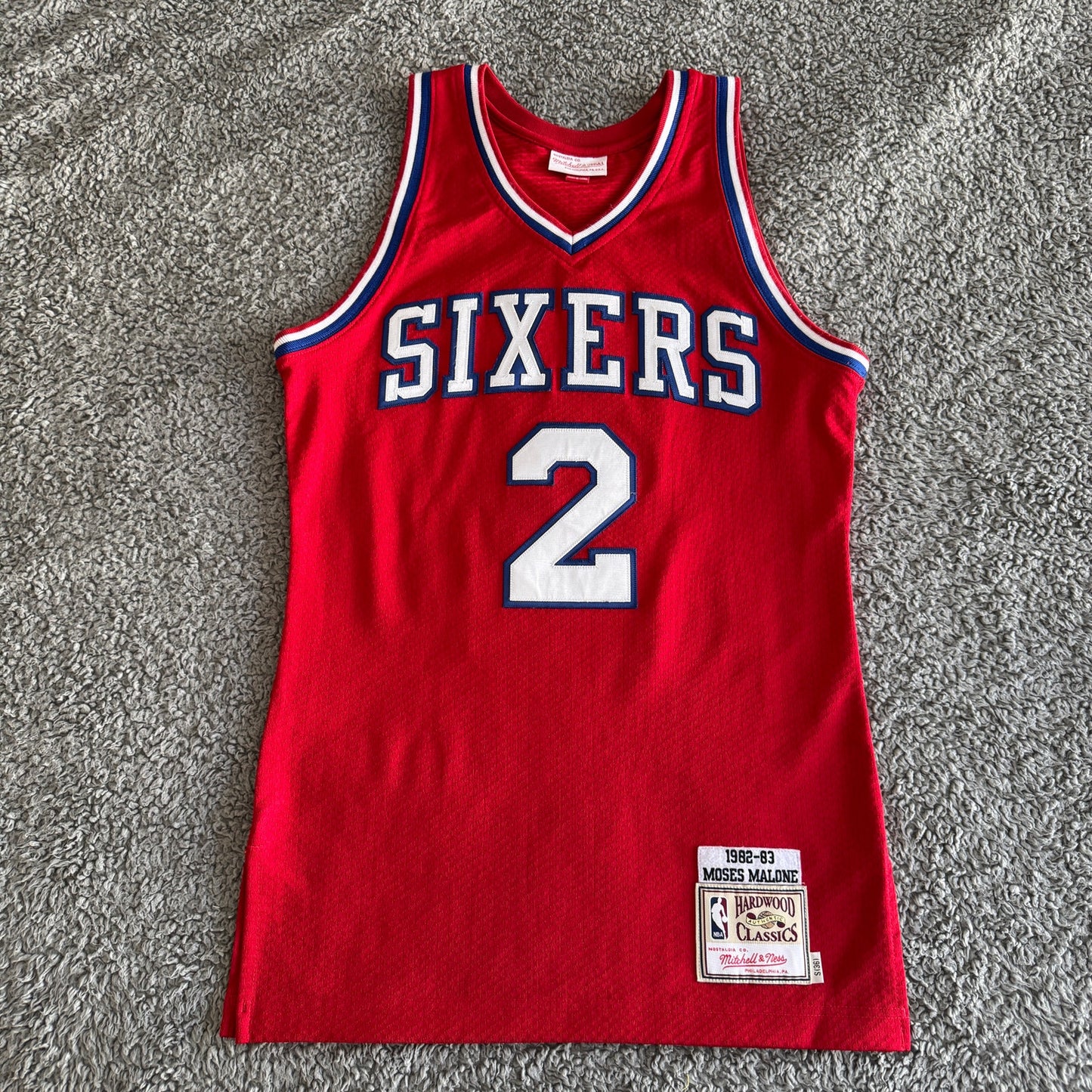100% Authentic Mitchell & Ness Moses Malone NBA Philadelphia 76ers Jersey 36 S