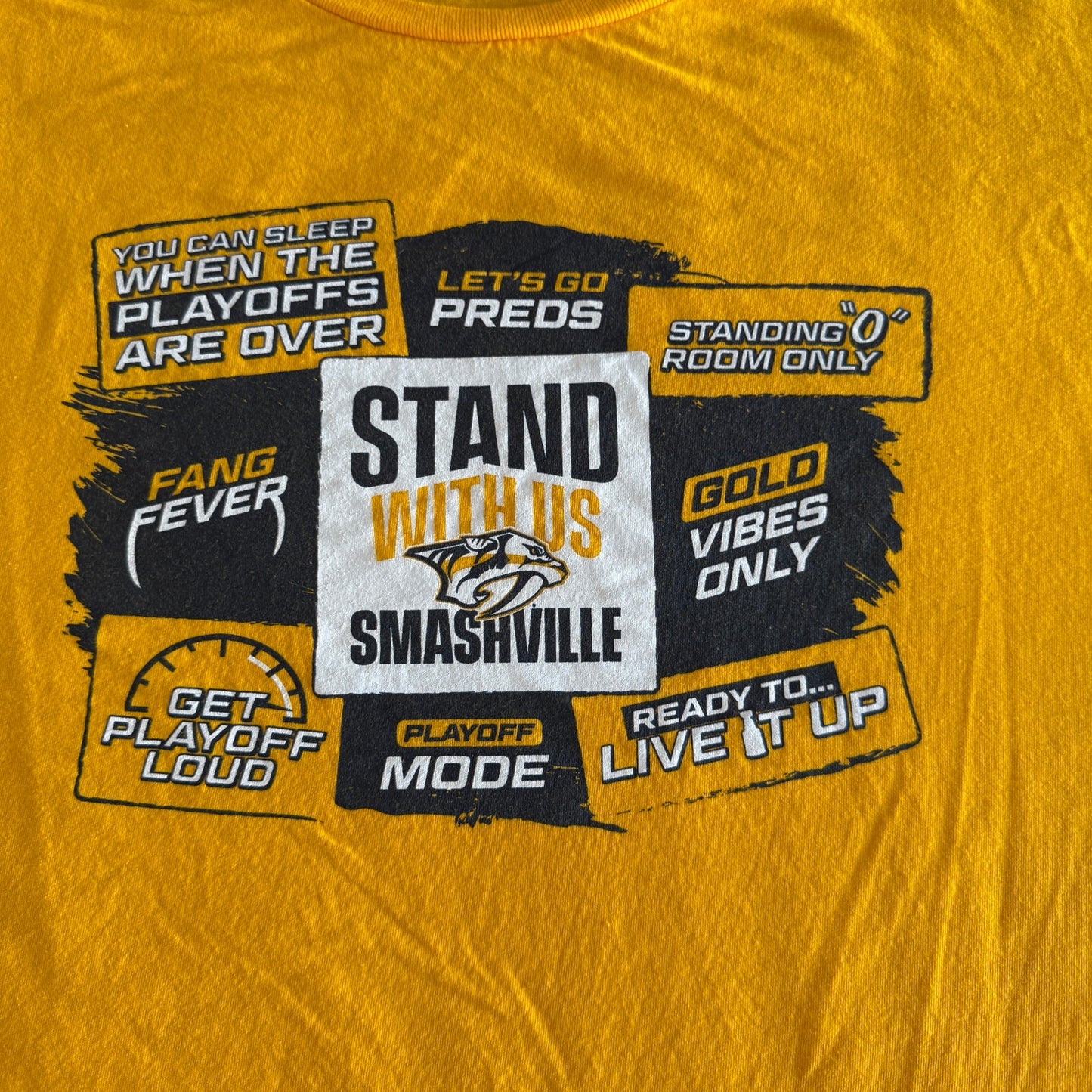 NWOT NHL Nashville Predators Gold Stand with Us Smashville SGA T Shirt Mens XL