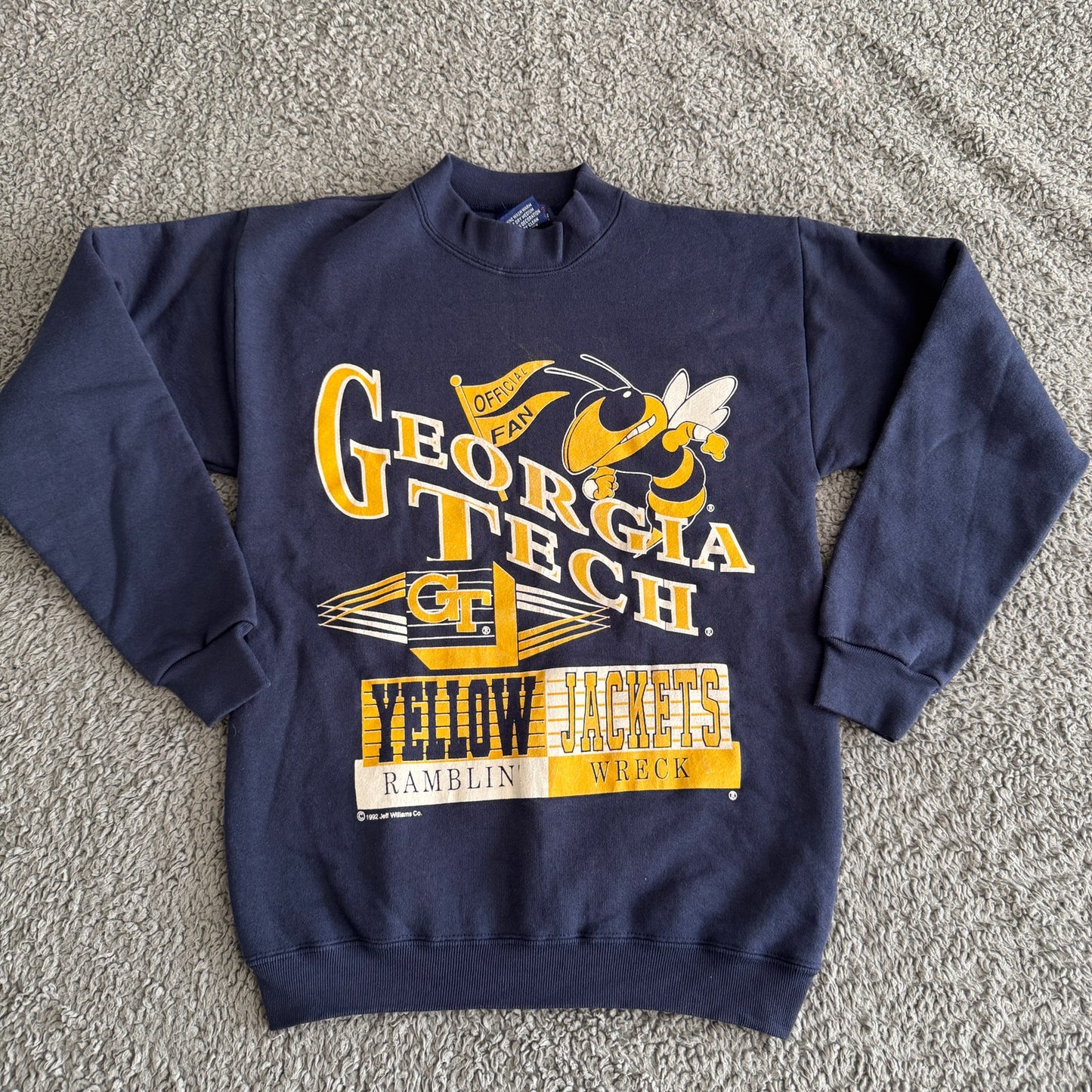 1992 Georgia Tech Yellow Jackets "Ramblin' Wreck" Youth L Navy Sweatshirt - VTG