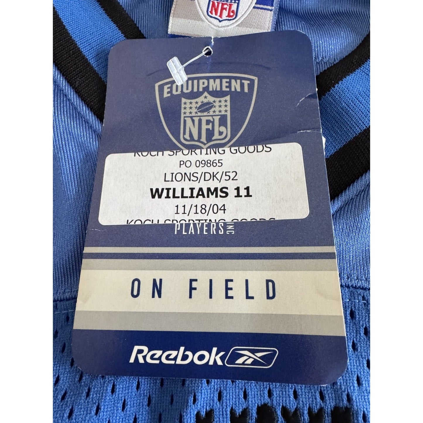 NWT 2002 Roy Williams NFL Detroit Lions Authentic Reebok Home Jersey Sewn 52 2XL
