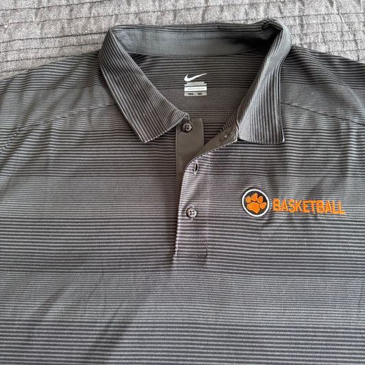 Nike Team Issue NCAA Clemson Tigers Basketball Dri-Fit Gray Polo Men's XXL
