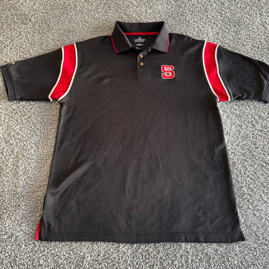 Vintage Y2K Russell Athletic NCAA NC State Wolfpack Black Embroidered Polo Men L