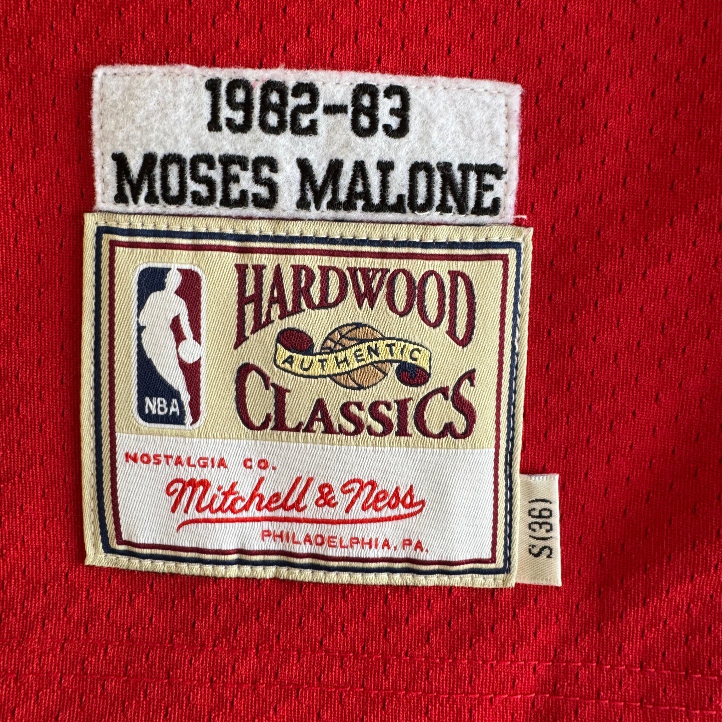 100% Authentic Mitchell & Ness Moses Malone NBA Philadelphia 76ers Jersey 36 S