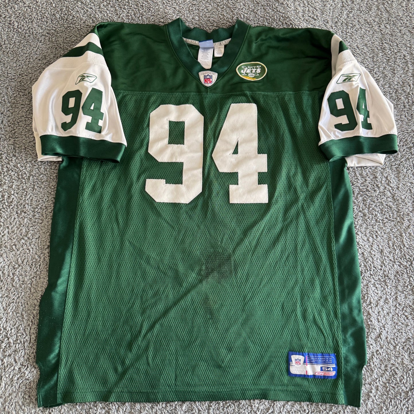 Vintage Authentic Reebok John Abraham NFL New York Jets Jersey Green 54/XXL