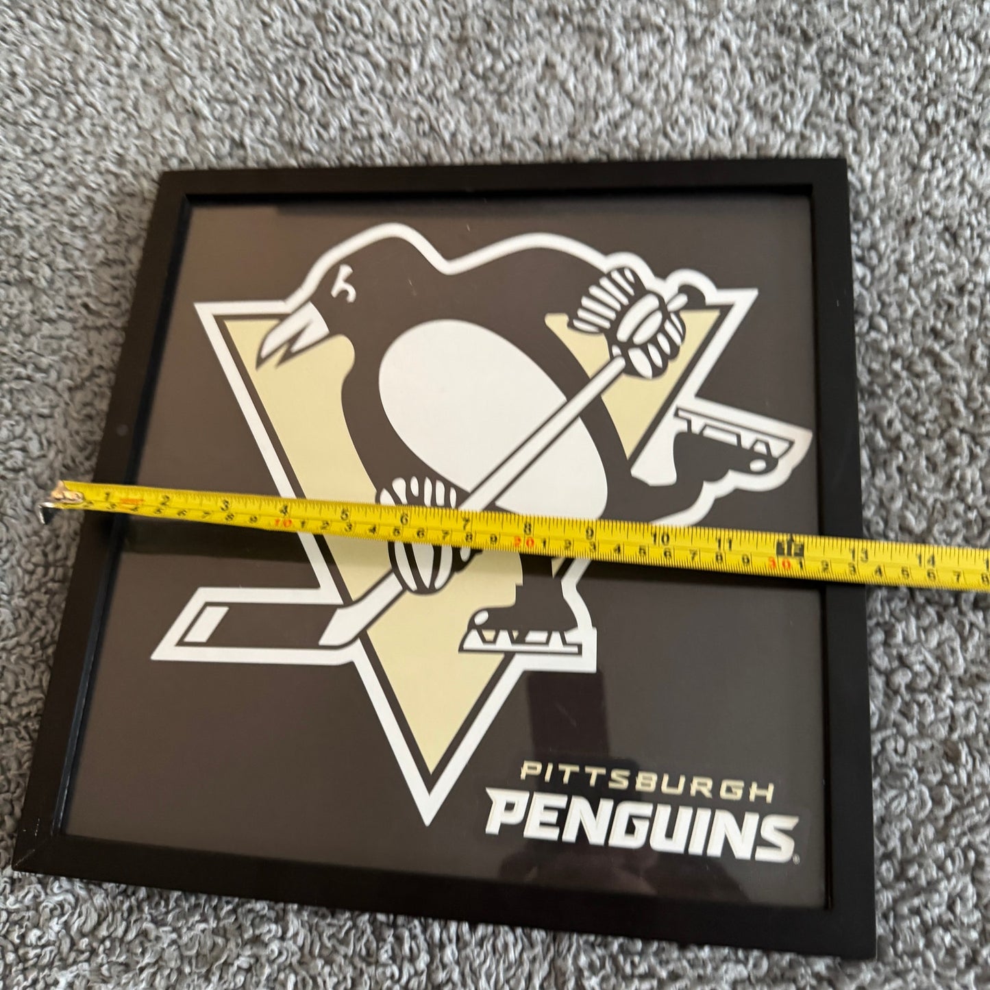 NHL Pittsburgh Penguins Skating Penguin Black Glass Frame Wall Decor 12.5"x12.5"