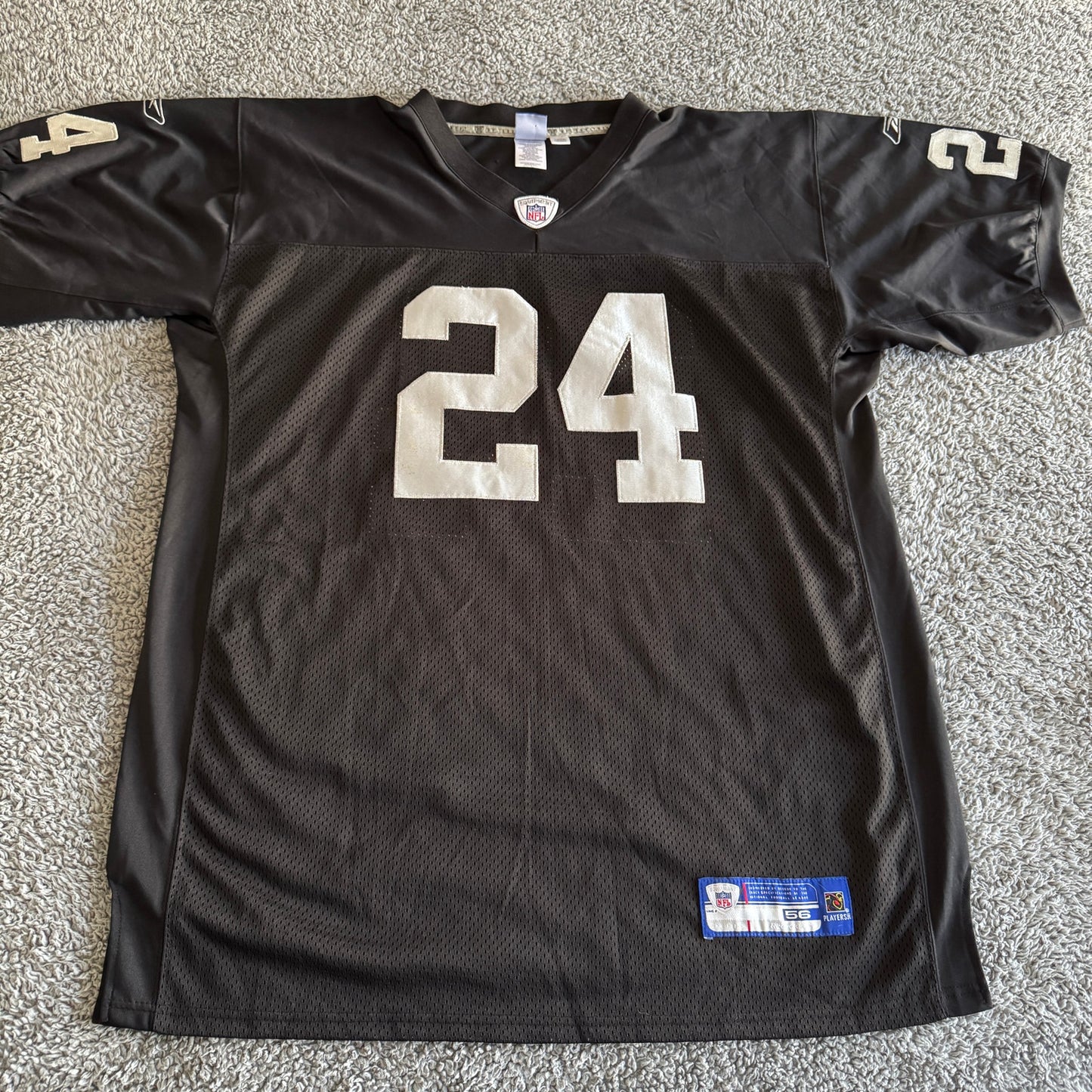 NWOT 2006 Authentic Reebok Michael Huff NFL Oakland Raiders Black Men Jersey 56