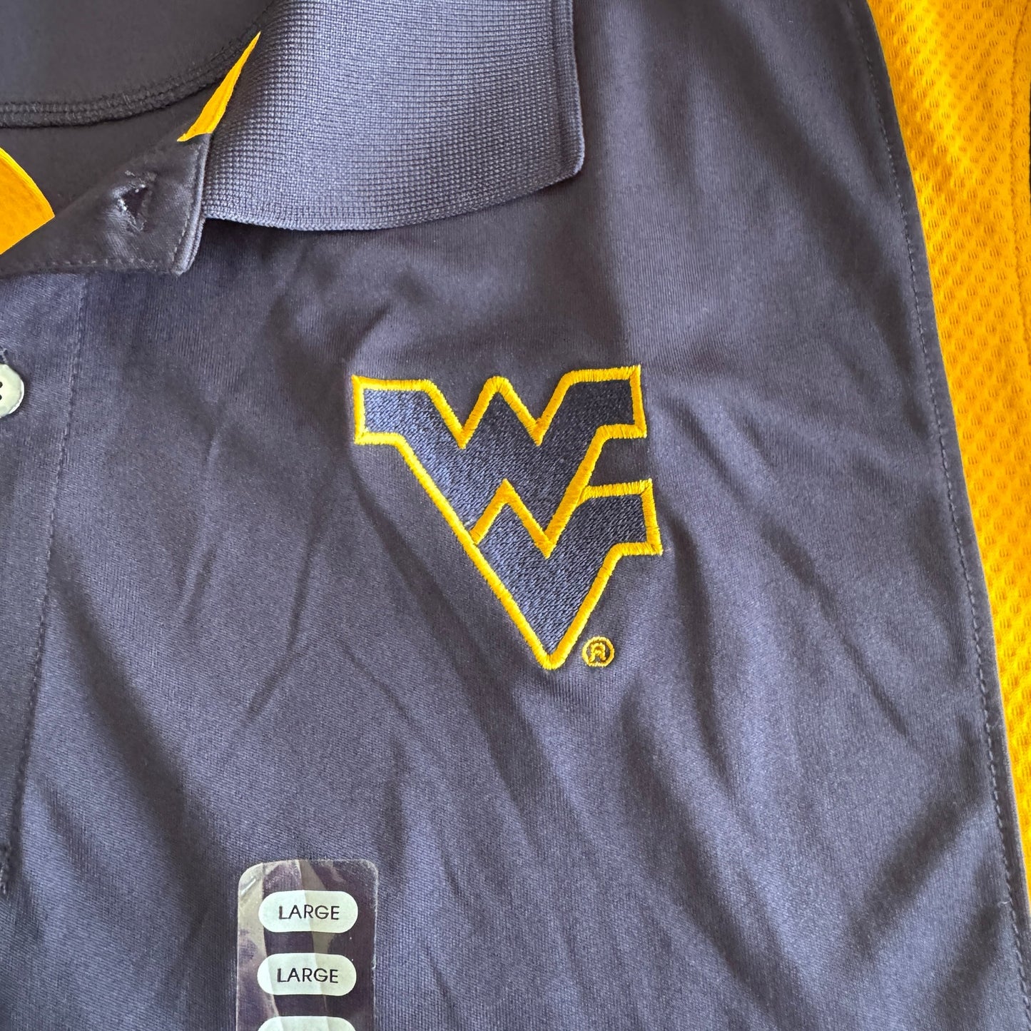 New KA Knights NCAA West Virginia Mountaineers Blue Yellow Logo Polo Men's Large