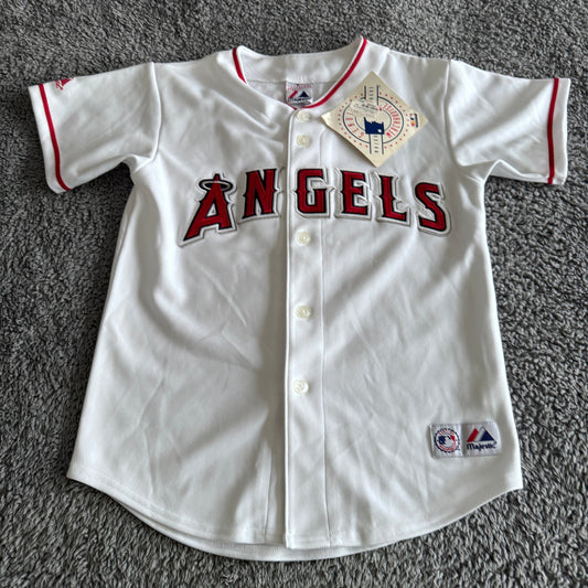 NWT Majestic MLB LA/Anaheim Angels White Home Jersey Youth Medium Y2k Deadstock