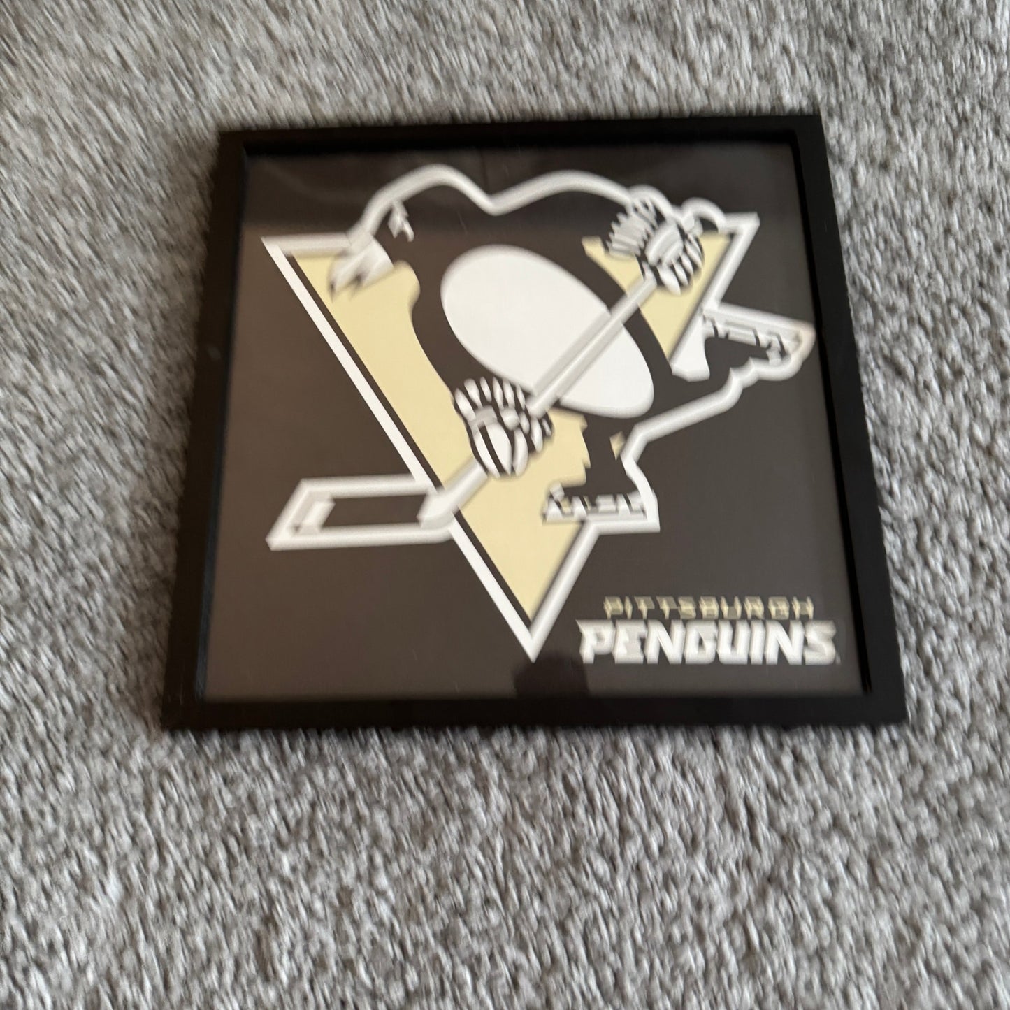 NHL Pittsburgh Penguins Skating Penguin Black Glass Frame Wall Decor 12.5"x12.5"